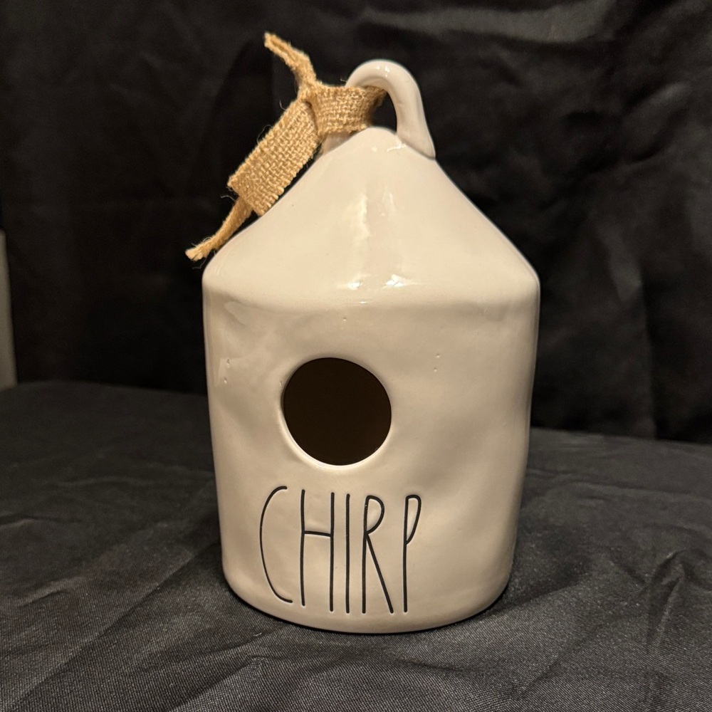 Rae Dunn Cream Birdhouse with Tan Ribbon